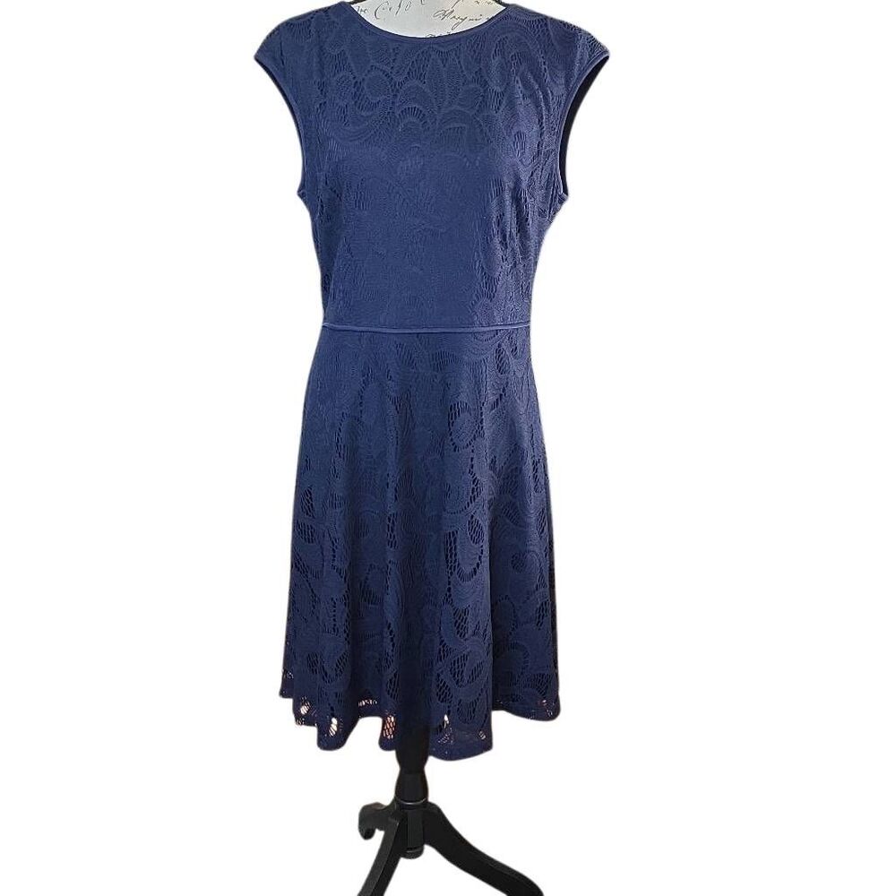 Wisp Ladies Size 12 Navy Lace Crochet Sleeveless A-Line Dress